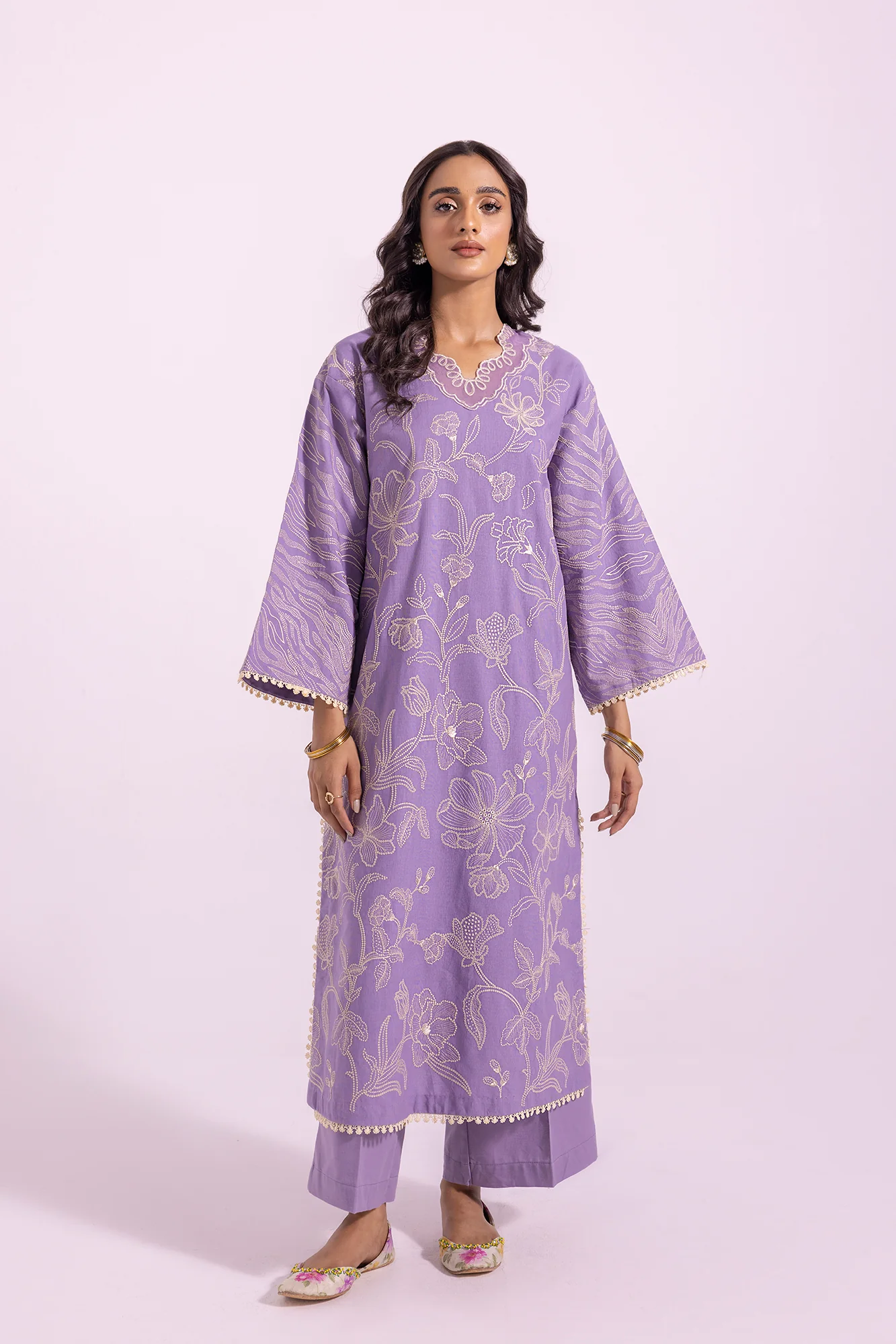 Lilac Color Rozana Embroidered Suit