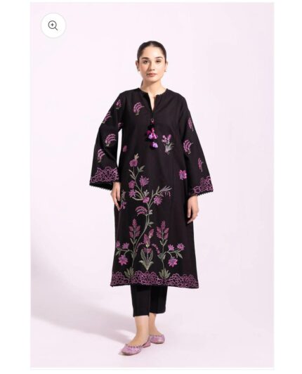 Jet Black Color -Heavy Khaddar Fabric 2 Piece Stitched Dress