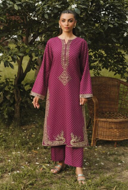 Pink 2 PIECE Printed & Embroidered Viscose Shirt and Trouser